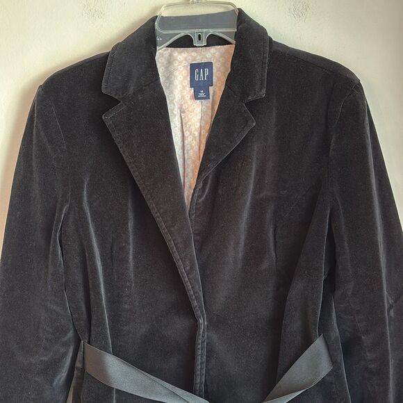 GAP Vintage Velvet Blazer with Belt women black suit jacket with tie size 13 GUC - Picture 2 of 10